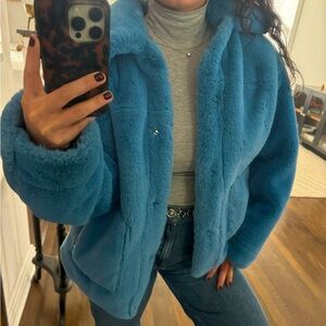 H&M Blue Faux Fur Coat Jacket